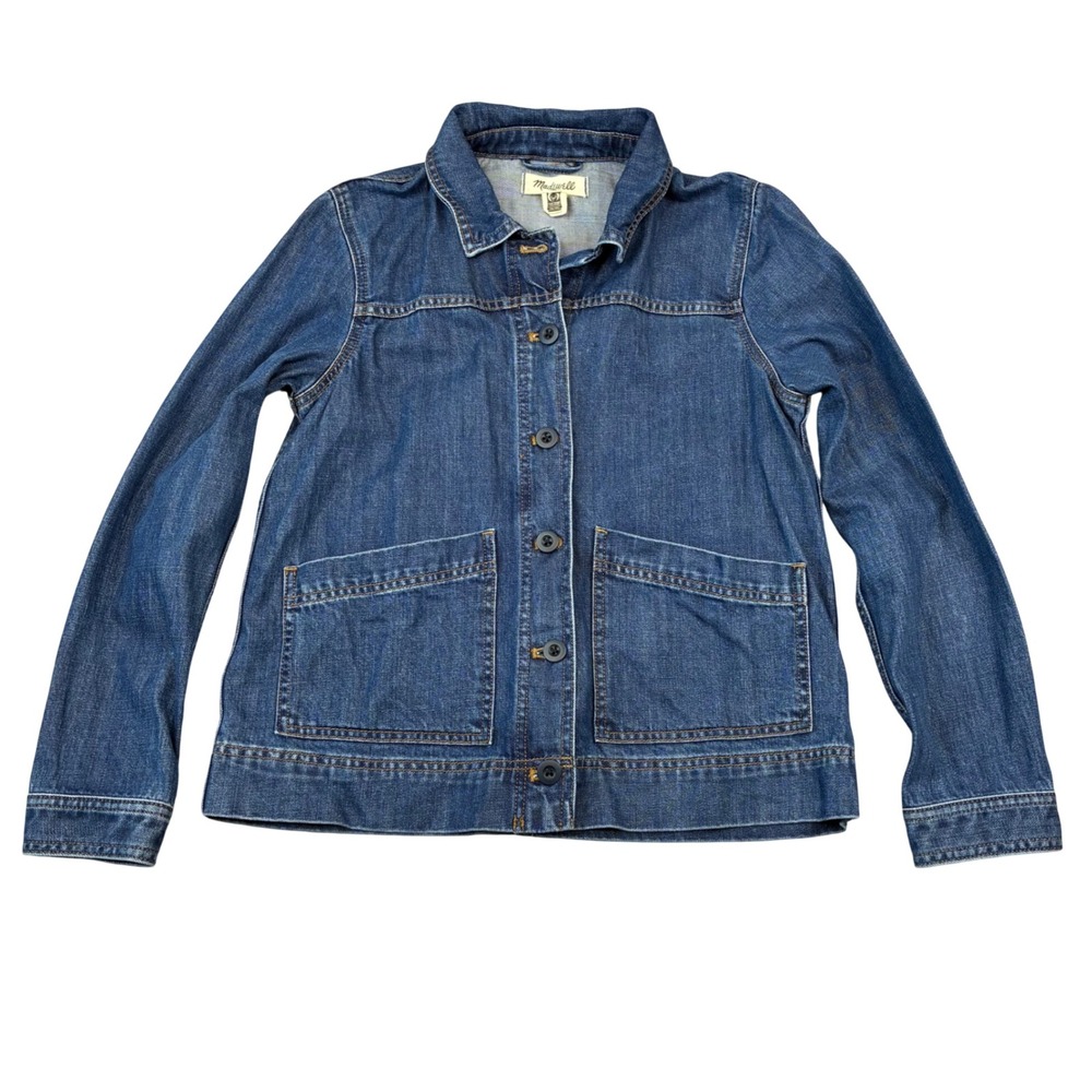 Madewell Denim Chore Jacket Women XS Blue Cotton Lyocell Button Front Utility
